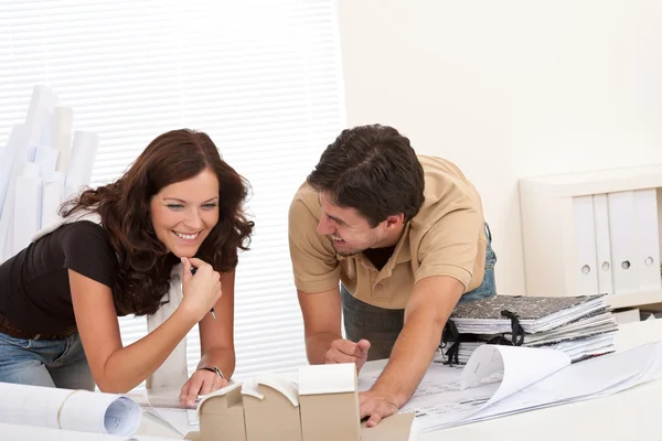 Smiling Man Woman Working Architect Office Office Stock Picture