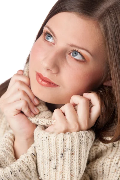 Portrait of beautiful young woman wearing turtleneck Royalty Free Stock Photos