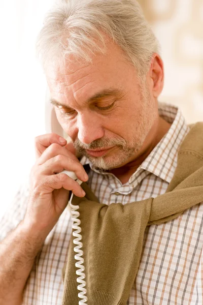 Thoughtful senior mature man call on phone — Stock Photo, Image