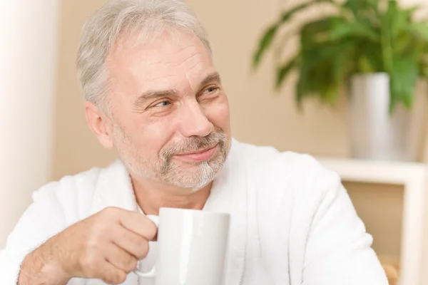 Senior mature man - breakfast coffee at home — Stock Photo, Image