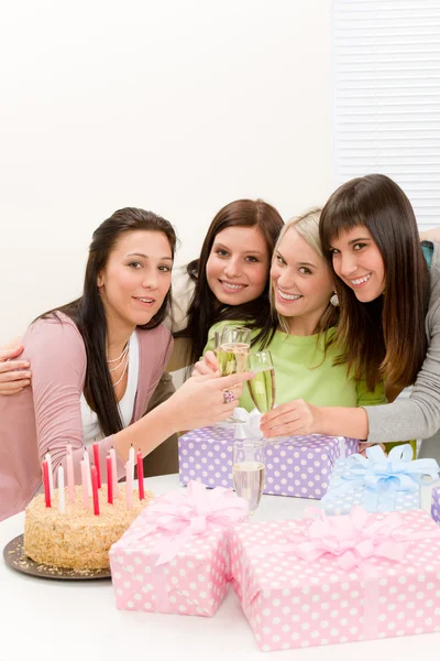 Birthday party - happy woman toast with champagne — Stock Photo, Image