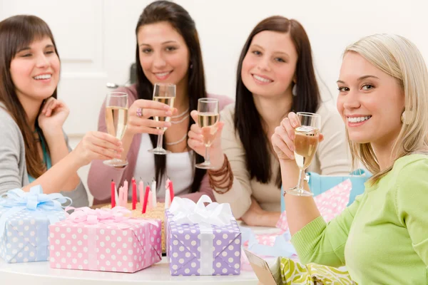 Birthday party - woman drink champagne — Stock Photo, Image