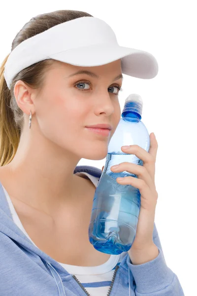Sport - young woman fitness outfit water bottle — Stock Photo, Image