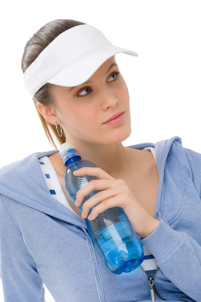 Sport - fiatal nő fitnesz felszerelés vizes palack — Stock Fotó