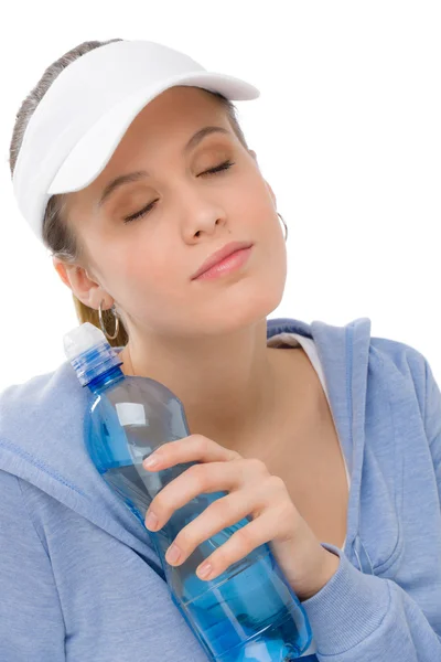 Esporte - jovem mulher fitness roupa garrafa de água — Fotografia de Stock