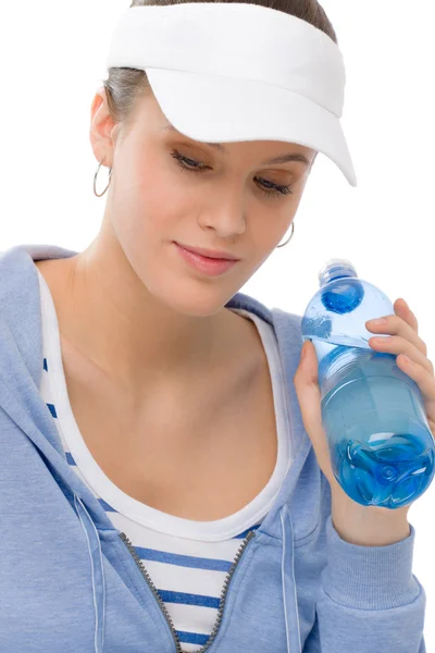 Esporte - jovem mulher fitness roupa garrafa de água — Fotografia de Stock