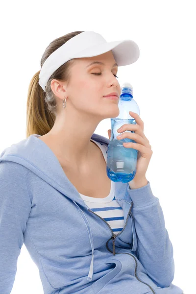 Sport - fiatal nő fitnesz felszerelés vizes palack — Stock Fotó