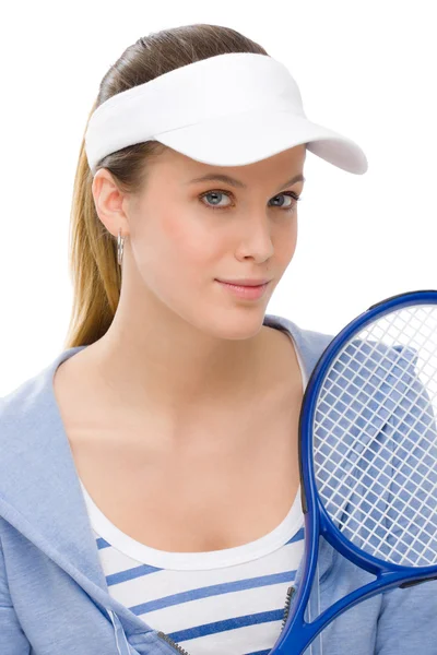 网球运动员-年轻女子持球拍 — 图库照片
