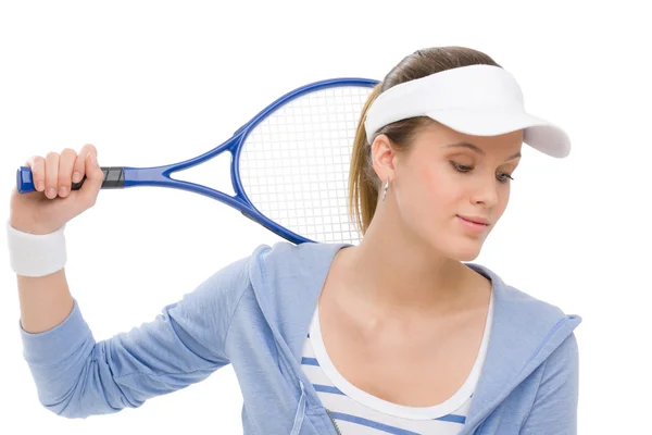 테니스 선수-라켓을 들고 젊은 여자 — 스톡 사진