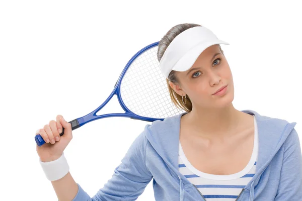 网球运动员-年轻女子持球拍 — 图库照片
