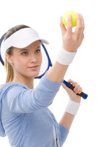 Tennis player - young woman holding racket — Stock Photo, Image