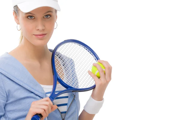Tennis player - young woman holding racket — Stock Photo, Image