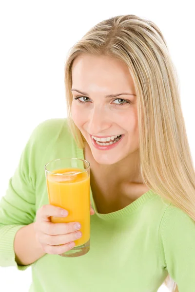 Healthy lifestyle - woman with orange juice — Stock Photo, Image