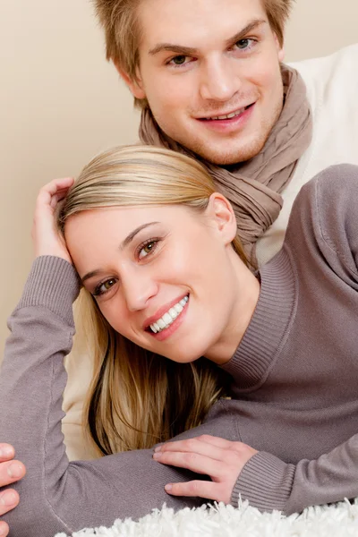 Couple in love - happy relax at home together — Stock Photo, Image
