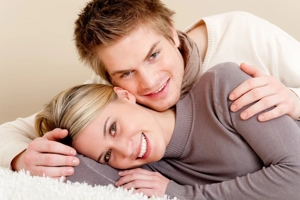 Couple in love - happy relax at home together — Stock Photo, Image