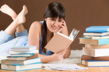 Home study - woman teenager read book clipart