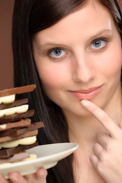 Chocolate - portrait young woman temptation — Stock Photo, Image