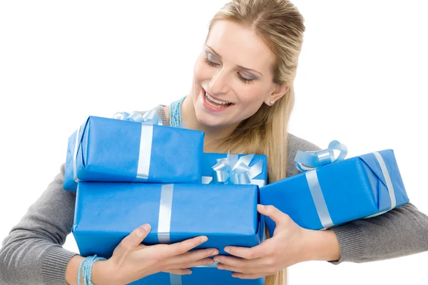 Present woman celebration hold gift happy — Stock Photo, Image