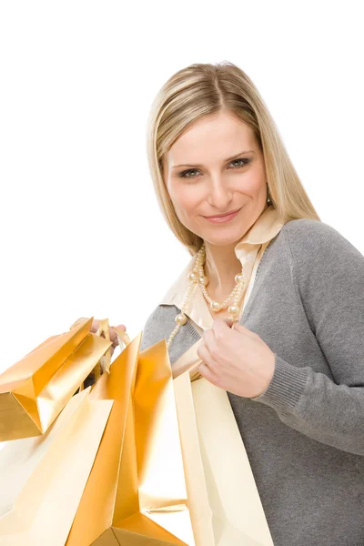 Shopping kvinna mode glad väska — Stockfoto