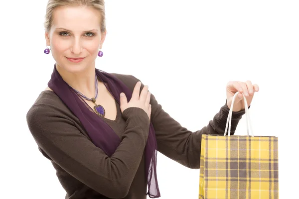 Kadın moda mutlu çanta alışveriş — Stok fotoğraf