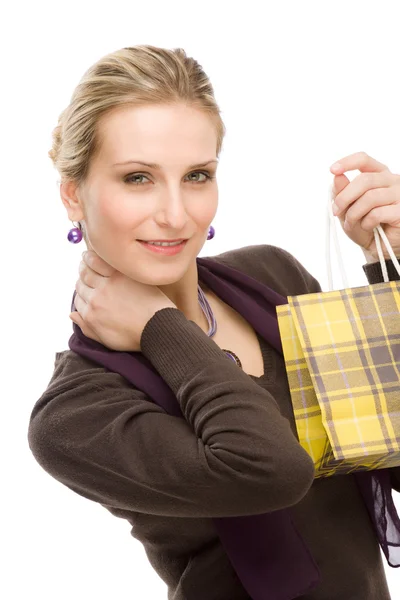 Zakupy kobieta moda szczęśliwy trzymać worek — Zdjęcie stockowe