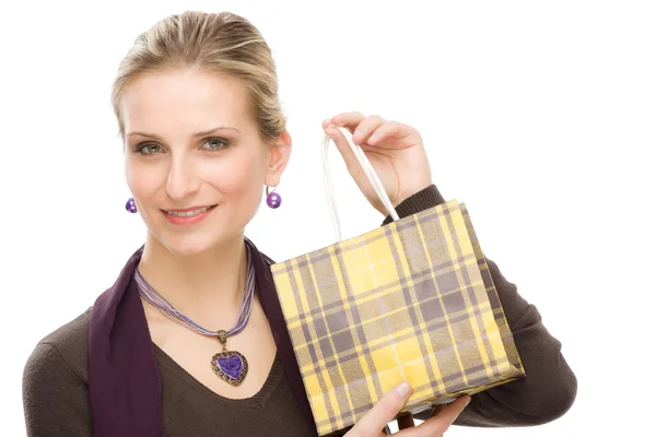 Alışveriş kadın moda mutlu çanta — Stok fotoğraf