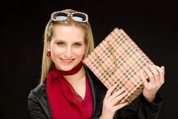Bevásárló nő divat boldog táska — Stock Fotó