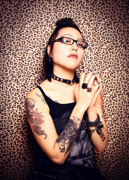 Gothic Lány Leopard Nyomtatási Háttér — Stock Fotó