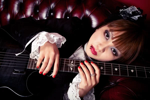 Gothic Girl Her Guitar — Stock Photo, Image
