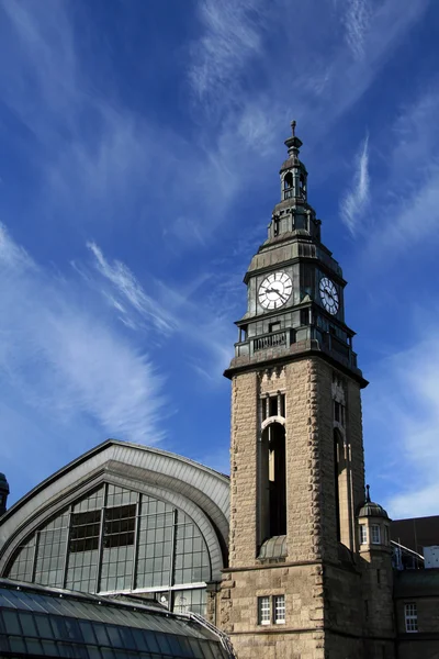 stock image Clock tower of Hamburg mail railway station