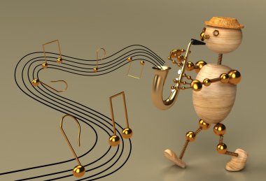 Musician wood man 3d rendered clipart