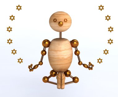 ahşap adam meditasyon 3d render