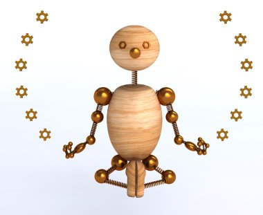 Wood man meditation 3d rendered clipart