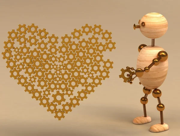 Μηχανική καρδιά άνθρωπος ξύλο — Φωτογραφία Αρχείου