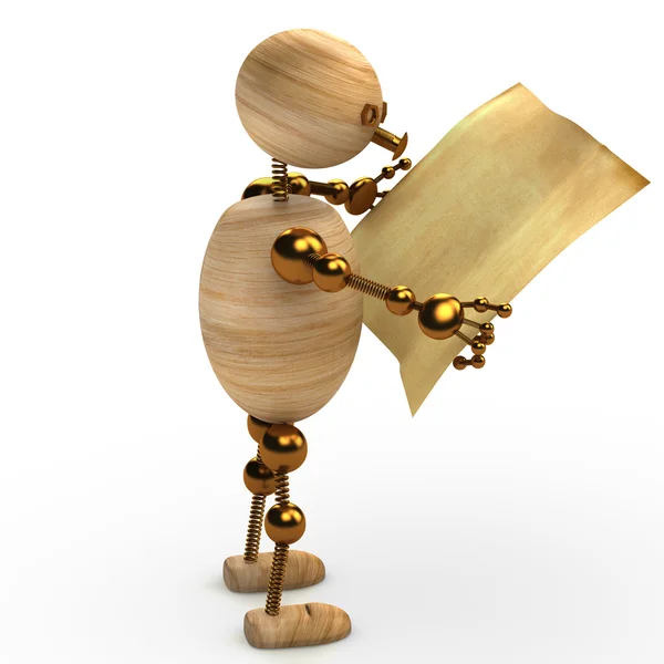 Wood man reading the newspaper 3d rendered — Stock Photo, Image