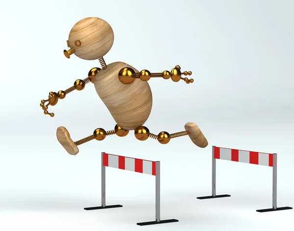 Wood man running over barrier — Stock Photo, Image