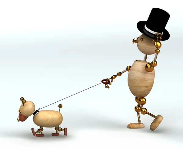 Madera hombre y perro 3d renderizado — Foto de Stock