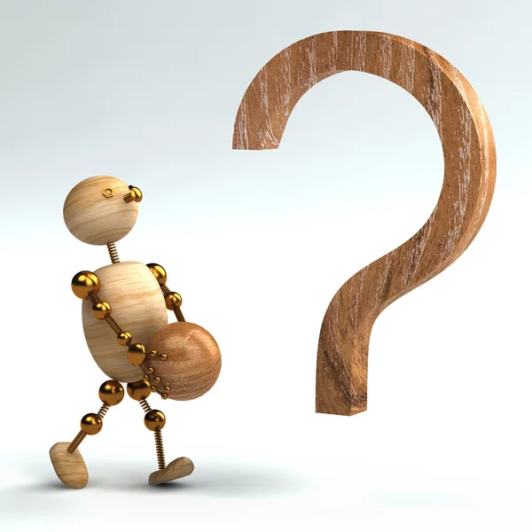 Wood Man Question Mark Isolated Rendered — Stock Photo, Image