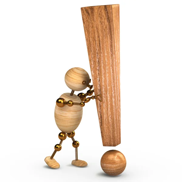 Wood Man Exclamation Mark Rendered — Stock Photo, Image