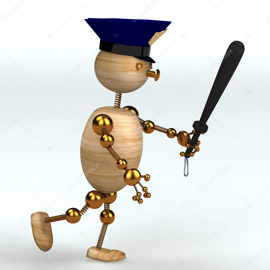Wood man police running 3d rendered for web