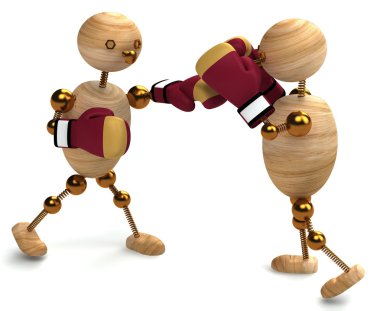 Boxing of two wood mans clipart