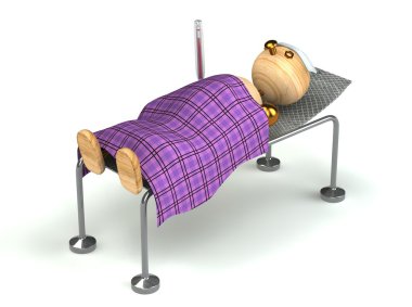 Wood man with flue in the bed very ill clipart