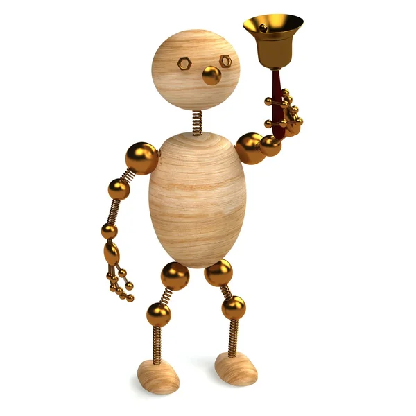 Wood man with school bell — Stock Photo, Image
