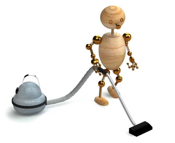 Wood Man Vacuum Cleaner Rendered — Stock Photo, Image
