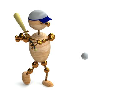 Wood man baseball player clipart