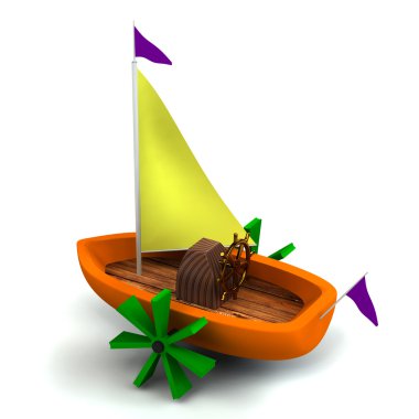 Toy boat isolated on white 3d rendered clipart