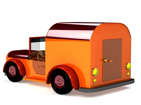 白で隔離される のオレンジ色のおもちゃ車 — ストック写真