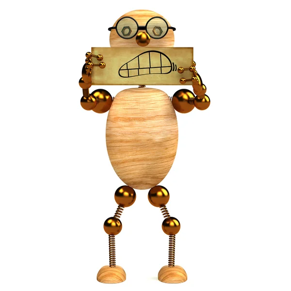 Wood Man Angry Holding Blank Board — Stock Photo, Image