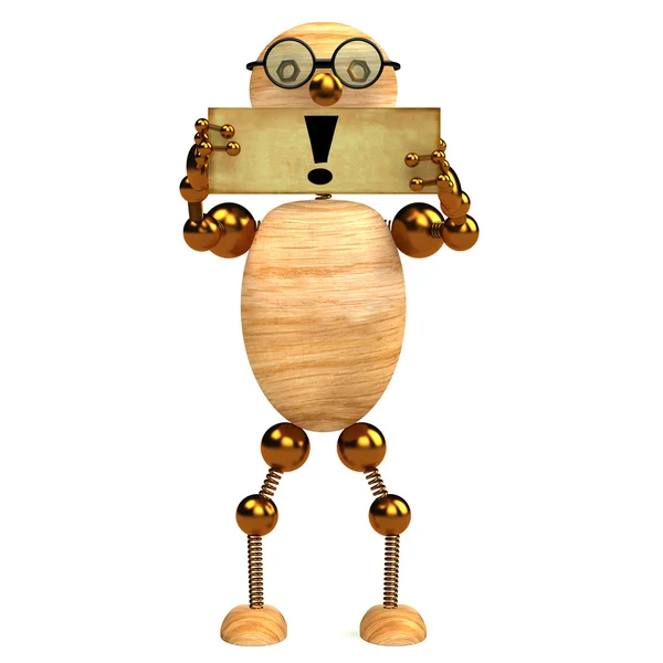 3d wood man with exclamation mark — Stock Photo, Image