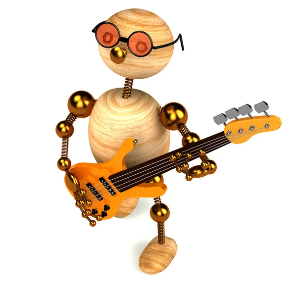 3D dřevěné muž basový kytarista — Stock fotografie